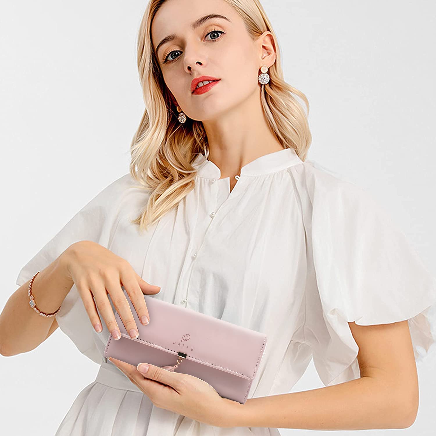 SANNIDHI Women's PU Leather Long Wallet with Leaf Pendant Card Holders Phone Pocket Girls Zipper Coin Purse (Pink) SANNIDHI Women's PU Leather Long Wallet with Leaf Pendant Card Holders Phone Pocket Girls Zipper Coin Purse (Pink)